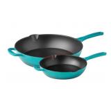 2-Piece Cast Iron Skillet Set in Teal Finish