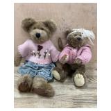 2- Boyds Bears in pink sweaters  12 and 14 inch