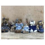 6- Boyds 7 inch bears  Dressed in blue