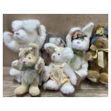 6- Boyds Bears Rabbits  2 in pink outfits