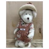 16 inch Boyds Bear in tan and white dress on