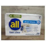 All Free & Clear Dryer Sheets, 250 Count
