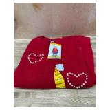 Red Knit Sweater with Pearl Heart Accents