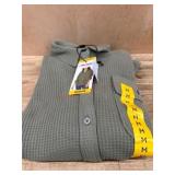 Olive Green Waffle-Knit Button-Up Shirt, Medium