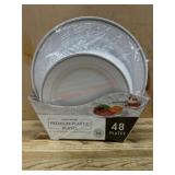 48 White Plastic Plates with Silver Rim