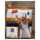 Package of Six Hanes White Tank Tops, Size Large