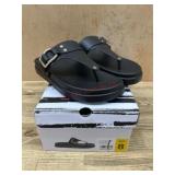 Black Sandals with Gold-Tone Buckle, Size 8