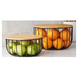 Two Wire and Wood Storage Baskets