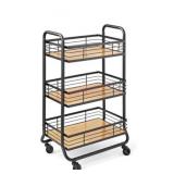 3-Tier Metal Storage Cart with Wood Shelves