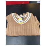 Cable Knit Sweater with Striped V-Neck medium