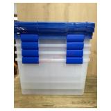 Clear Plastic Storage Totes with Blue Hinged Lids