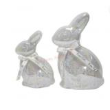 2 Decorative Glass Bunnies