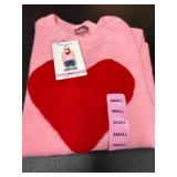 Pink Sweater with Red Heart Design, Size Small