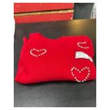 Red Medium Sweater with Heart Embellishments