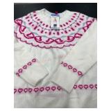 Cream Sweater with Heart Pattern, Size Large