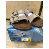 Beige Double-Strap Slide Sandals, Size 8