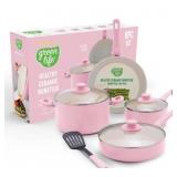 8-Piece Pink Ceramic Nonstick Cookware Set