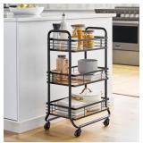 3-Tier Rolling Bar Cart with Black Frame