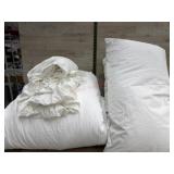 Queen down comforter, sheets and pillows