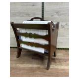 Wooden book/magazine rack w/ books