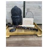 Wooden tray, massage sign,misc items