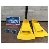 Finis swim fins and 2 pairs goggles
