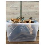 Tote of wooden hangers