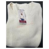 White V-Neck Pearl Trim Sweater, Size 1X