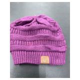 Purple Knit Beanie Hat With Logo Patch