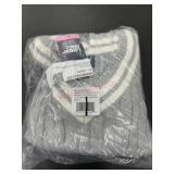 Gray Cable Knit Sweater With Striped Collar