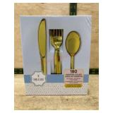 Gold Plastic Cutlery Set, 180 Pieces