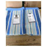 Two Blue and Beige Striped Towels