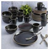 Black 16-Piece Dinnerware Set With Mugs