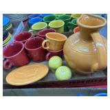 Fiesta pitcher with 7 mugs and salt and pepper