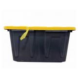 Black Plastic Storage Tote With Yellow Lid