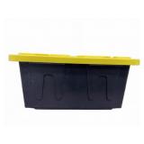 Black Plastic Storage Tote With Yellow Lid