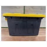 Black Plastic Storage Tote With Yellow Lid