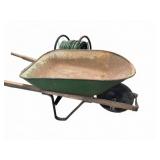 Green Metal Wheelbarrow with Wood Handles