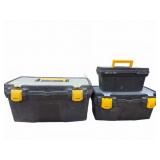 3 Plastic Toolboxes with Latches