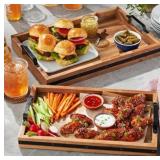 2-Piece Acacia Wood Rectangular Serving Trays