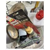 Tray of tape, wire, string and various garage