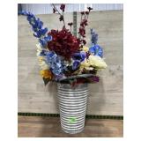 Metal flower bucket with silk flowers