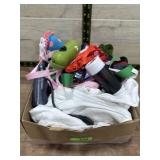 Flat of dog leashes, toys and misc.