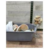 Bucket of jars, wine goblet , wine corks and