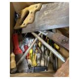 Box misc. tools, hand saw, screwdrivers and misc.