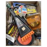 Flat of misc. stapler, scraper, hole saws, tester