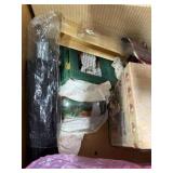 Box of Christmas greenery and decorations