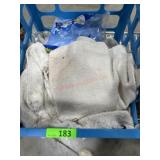 Blue tote of work rags