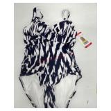 Navy and White Patterned One-Piece Swimsuit, Size