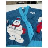 Blue Knit Cardigan with Frosty the Snowman Design